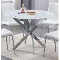 T-1445 White Marble Glass with Chrome Legs Dining Table.(Online only)