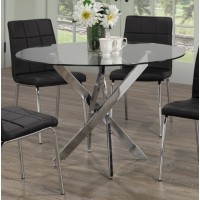 T-1447- 44"Round Clear Glass Top With Chrome Legs Dining Table (Online only)