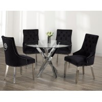 IF-1447/C-1251 -5 Pcs. Dining set- 44"Round Clear Glass Top With Chrome Legs Dining Table+4 Black Velvet chairs (Online only)