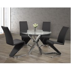 IF-1447/C-1785 -5 Pcs. Dining set- 44"Round Clear Glass Top With Chrome Legs Dining Table+4 Black "Z" Chairs (Online Only )