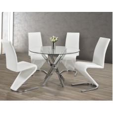 IF-1447/C-1786 -5 Pcs. Dining Set - 44"Round Clear Glass Top With Chrome Legs Dining Table+4 White "Z" Chairs (Online only)