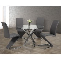 IF-1447/C-1787 -5 Pcs. Dining Set- 44"Round Clear Glass Top With Chrome Legs Dining Table+4 Grey "Z" Chairs (online only)