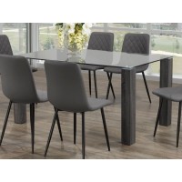 IF-1449 Clear Glass 59 " With Grey Wooden Legs Dining Table (Online only)