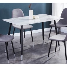 T-1580 White Marble Glass Top with Black/Grey Metal Legs. (Online only)