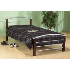 IF-127 Silver Metal Bed With Dark Cherry Posts Single, Double size. (Online only)