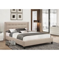 IF-188 Beige Fabric with Nailhead Detail Queen size bed. (Online only)