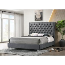IF-5215 Grey Velvet Bed with Diamond Pattern Button  King size, (Online only)