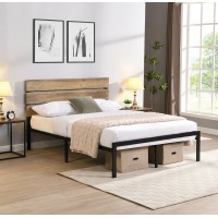 IF-5247 Single, Double, Queen size bed with Wood Grain Panels and Black Metal Frame. (Online Only)