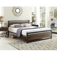 IF-5261  Wood Panel With a Grey Steel Frame Single, Double, Queen Size bed (Online only)