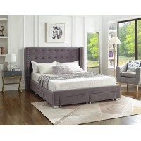 IF-5320 Grey Velvet Queen, King size bed with Storage Drawers (Online only)