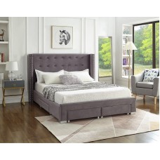 IF-5320 Grey Velvet Queen, King size bed with Storage Drawers. (Online only)