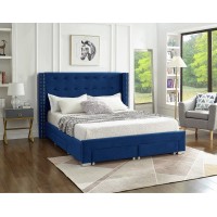 IF-5321 Blue Velvet Queen, King size bed with storage drawers. (Online only)
