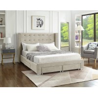IF-5322 Creme Velvet Queen, King size bed with Storage drawers. (Online only)