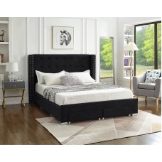 IF-5323 Black Velvet Queen, King size bed with Storage drawers. (Online only)