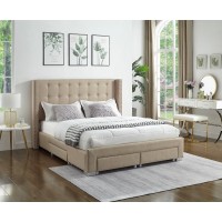 IF-5328 Beige fabric Double, Queen, King Bed with Storage drawers (Online only)