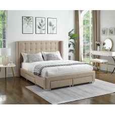 IF-5328 Beige fabric Double, Queen, King Bed with Storage drawers (Online only)