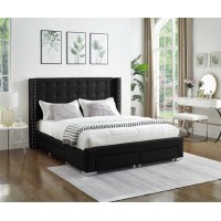 IF-5329 Black Fabric Double size bed with storage drawers. (Online only )
