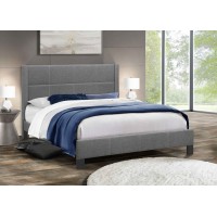 IF-5355  Dark Grey Fabric Queen Bed with Contrast Stitching. (Online only)