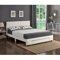 IF-5482 White PU Double, Queen Bed with Padded Headboard and Storage Drawer. (Online only)