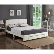 IF-5482 White PU Double, Queen Bed with Padded Headboard and Storage Drawer. (Online only)