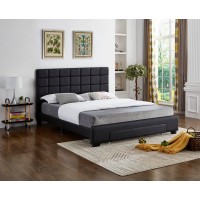 IF-5490 Black PU Bed with a Square Pattern Tufted Headboard with storage drawers (Online only)