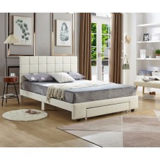 IF-5492  White PU Bed with a Square Pattern Tufted Headboard with storage drawers. (Online only)