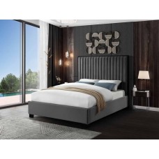 IF-5545 Grey Velvet Covers Queen, King bed  the Deep Channel Tufted Design with a Black Metal Powder Coated Trim on Headboard (Online only)