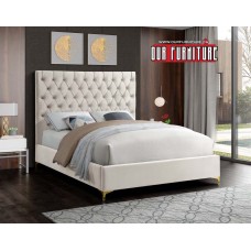 IF-5642  Creme Velvet Fabric With Deep Button Tufting Double, Queen, King size bed. (Online only)