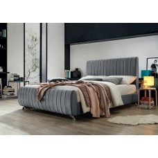 IF-5675 Grey Velvet Queen, King Bed with Deep Tufting and Chrome Legs. (Online only)