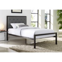 IF-5700 Black Metal Single Bed With A Padded Grey Fabric Headboard. (Online only)