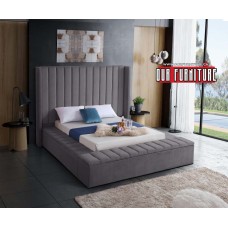 IF-5720 Queen, King size bed Grey Velvet Fabric with 3 Storage Benches (Online only)