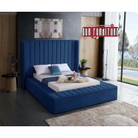IF-5721 Queen size bed Blue Velvet Fabric with 3 Storage Benches (Online only)