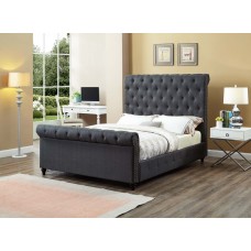 IF-5750 Charcoal Fabric Sleigh Queen size Bed with Nailhead Details . (Online only)