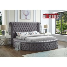 IF-5770 Queen, King size bed Grey Velvet Fabric with 3 Storage Benches (Online only)