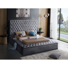 IF-5790  Queen, King Bed Grey Velvet Fabric with 3 storage benches (Online only)