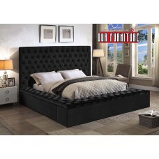 IF-5793 Queen, King Bed Black Velvet Fabric with 3 Storage Benches (Online only)