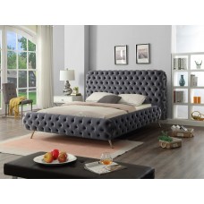 IF-5865  Grey Velvet Fabric Queen, King size Bed with Extra Deep Button Tufting. (Online Only)