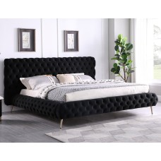 IF-5866 Black Velvet Fabric Queen, King size Bed with Extra Deep Button Tufting. (Online Only)