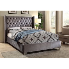 IF-5890 Grey velvet fabric Double, Queen, King size bed. (Online only)