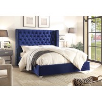 IF-5891 Blue velvet   King size bed. (Online only)