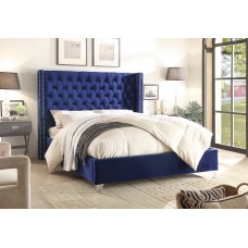 IF-5891 Blue velvet   King size bed. (Online only)