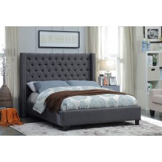 IF-5897 Grey Fabric Wing  Queen, King size Bed with Deep Button Tufting and Nailhead Details. (Online only)
