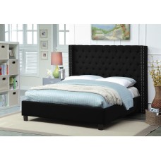 IF-5899 Black Fabric Wing  Queen, King size Bed with Deep Button Tufting and Nailhead Details. (Online only)