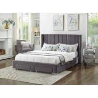 IF-5310 Grey Velvet Fabric with 4 Pull-Out Storage Drawers. Queen, King size. (Online only)