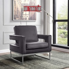 IF-6850 Grey Velvet Accent Chair With Stainless Steel/Chrome finish. (Online only)