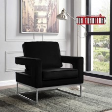 IF-6851 Black Velvet Accent Chair With Stainless Steel/Chrome finish. (Online only)