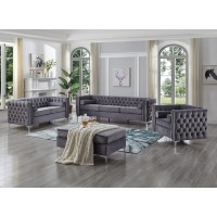 IF-8006  3 Pcs. Grey Velvet Sofa Set With Deep Tufting(Online only)