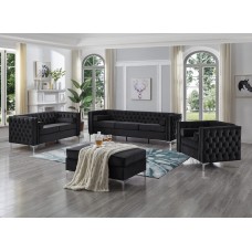 IF-8007 -3 Pcs. Black  Velvet Sofa -Loveseat-Chair-Set With Deep Tufting (Online only) 