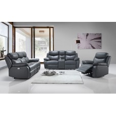 IF-8121 Recliner 3 pcs. Sofa Set Grey Genuine Leather/Match (Online Only)