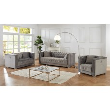 IF-9200 3 pcs. Sofa Set Grey Velvet With Deep Tufting  (online only)